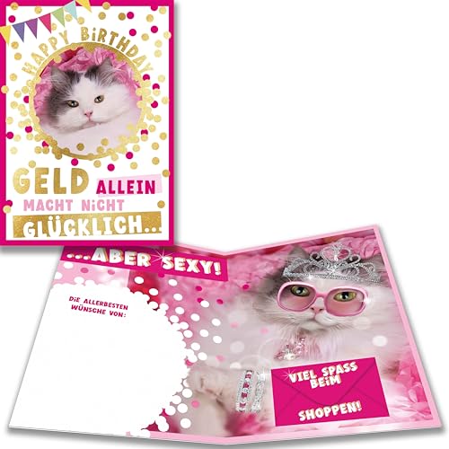 bentino MUSIK Geburtstagskarte Shopping Girl, lustige Glückwunschkarte zum Geburtstag mit Geldbrief für Gutscheine oder Bargeld von bentino