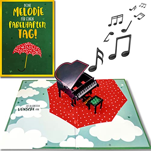 bentino PopUp Geburtstagskarte mit MUSIK-Effekt, spielt den Song Comptine d'un autre été (Coverversion), Din A5 Set mit Umschlag, stimmungsvolle Glückwunschkarte, Original Grußkarte von bentino
