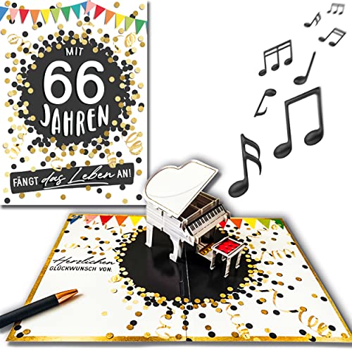 bentino PopUp Geburtstagskarte mit MUSIK-Effekt, spielt den Song mit 66 Jahren (Coverversion), Din A5 Set mit Umschlag, stimmungsvolle Glückwunschkarte, Original Grußkarte von bentino
