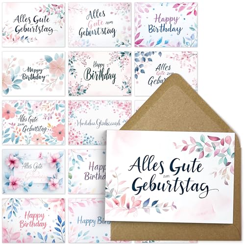 beriluDesign 15 Geburtstagskarten Set mit Umschlägen - Glückwunschkarten, Postkarten zum Geburtstag - Happy Birthday Karten - ideal als Grußkarte oder Gutschein (15 Karten + 15 Umschläge) von beriluDesign
