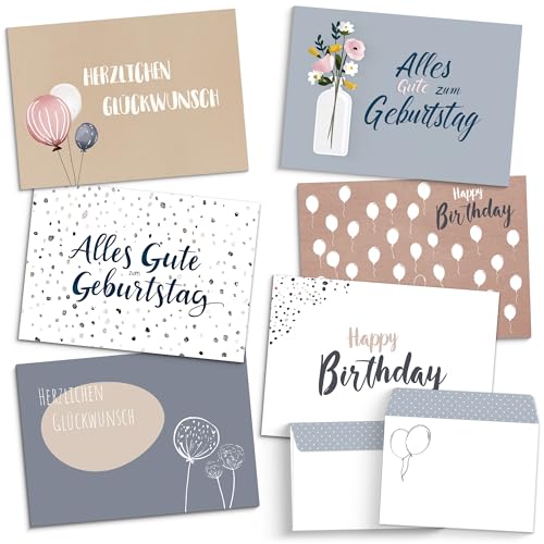 beriluDesign 20 Geburtstagskarten Set mit Umschlägen - Glückwunschkarten, Postkarten zum Geburtstag - Happy Birthday Karten - ideal als Grußkarte oder Gutschein (20 Karten + 20 Umschläge) von beriluDesign