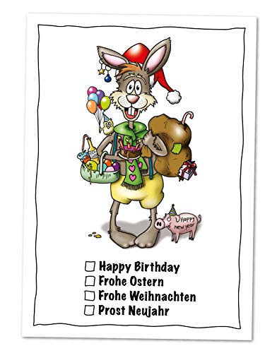 10er Set Postkarten Grußkarte zu Ostern mit Universalhase, lustige Osterkarte mit Osterhase für alle Fälle und Wünschen für das ganze Jahr (Ostern, Geburtstag, Weihnachten, Neujahr) von bernsteinfee-CARDS
