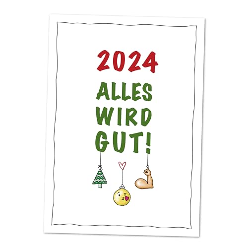 10er Weihnachtskarten-Set mit aufmunternder Postkarte 2024 wird alles gut! - Karten für Weihnachtsgrüße an Freunde, Kollegen und Verwandte, Weihnachts-Postkarte, Weihnachtswünsche für 2024 von bernsteinfee-CARDS