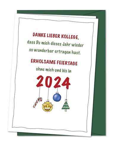 Freche und lustige XL Weihnachtskarte Danke lieber Kollege - Karte für Weihnachtsgrüße an den Lieblingskollegen in der Firma, der einen dieses Jahr wieder so gut ertragen hat - inkl. Umschlag von bernsteinfee-CARDS