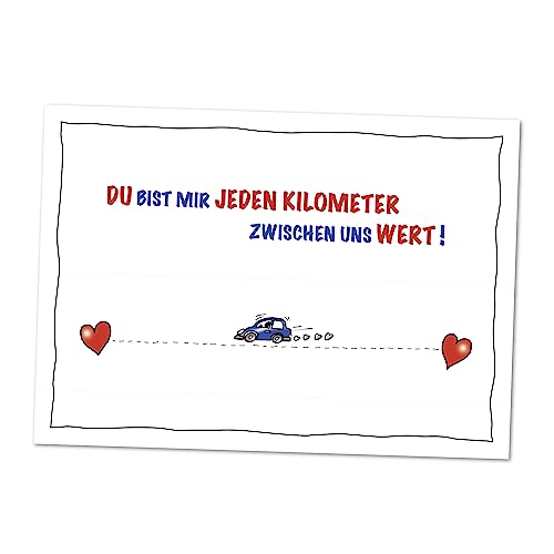 XL POSTKARTE Auto Du bist jeden Kilometer wert, Postkarte von Herzen, Karte Liebe für Paare in Fernbeziehung, Familie, Freunde, Liebesspruch, kleiner Liebesbeweis, Karte Valentinstag (DIN A5) von bernsteinfee-CARDS