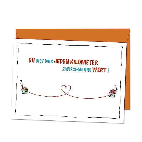 XL POSTKARTE Du bist jeden Kilometer wert, Vermisse Dich Karte, Liebesbrief, Karte für Paare in Fernbeziehung, Familienmitglieder, beste Freundinnen und Freunde - Postkarte MIT UMSCHLAG von bernsteinfee-CARDS