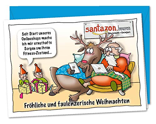 XL Weihnachtskarte Modern Times - der Weihnachtsmann in Zeiten des eigenen Onlineshop - mit Wünschen für eine Weihnachtszeit voller Faulenzerei - inkl. Umschlag (DIN A5) von bernsteinfee-CARDS