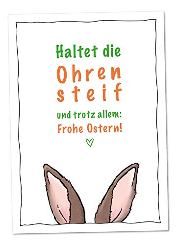 bernsteinfee-CARDS 10er Osterkarten Set Frohe Ostern und haltet die Ohren steif - 10 Postkarten für Ostergrüße zur Aufmunterung, zum Durchhalten und Verbreiten guter Laune in dieser strangen Zeit von bernsteinfee-CARDS