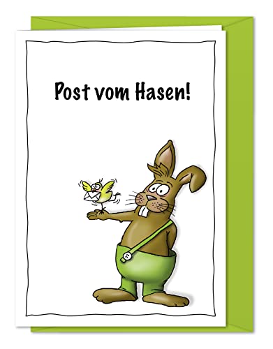 bernsteinfee-CARDS 4er Set Osterkarten - Post vom Hasen - 4x Ostergrüße direkt vom Osterhasen für Freunde, Verwandte, Kollegen und Bekannte, Hasenpost - Grußkarten inkl. Umschlag von bernsteinfee-CARDS