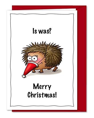 bernsteinfee-CARDS Freche XL Weihnachtskarte mit verschmitztem Igel, lustige Weihnachtsgrüße für Igelfans und Igelliebhaber - inkl. Umschlag (DIN A5) von bernsteinfee-CARDS