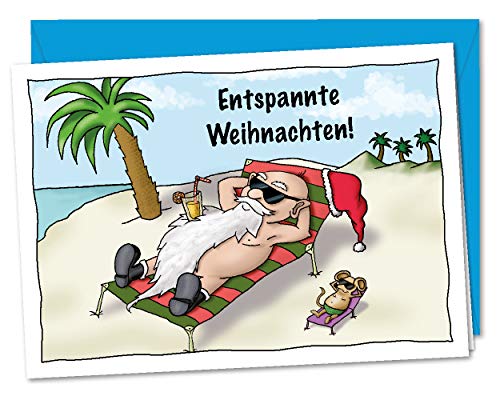 bernsteinfee-CARDS Humorvolle XL Weihnachtskarte mit gechilltem Weihnachtsmann für entspannte Weihnachten und relaxte Weihnachtsgrüße - inkl. Umschlag (DIN A5) von bernsteinfee-CARDS