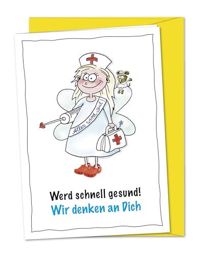 bernsteinfee-CARDS Karte Gute Besserung und werd schnell gesund - XL Karte mit süßer Fee, um gemeinsam schnelle Erholung und Gesundung zu wünschen - Grußkarte inklusive Umschlag von bernsteinfee-CARDS