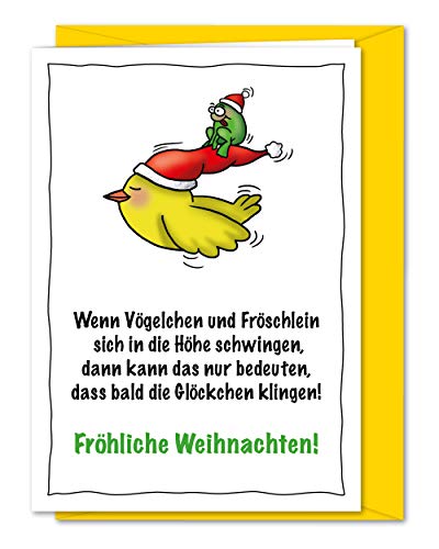 bernsteinfee-CARDS Lyrische XL Weihnachtskarte mit Vogel und Frosch, lyrische Weihnachtsgrüße mit Gedicht für Familie, Verwandte, Freunde und Kollegen - inkl. Umschlag (DIN A5) von bernsteinfee-CARDS