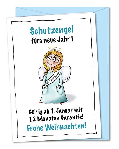 bernsteinfee-CARDS Supersüße XL Weihnachtskarte mit Schutzengel für 1 Jahr, beschützende Weihnachtsgrüße für ein sicheres nächstes Jahr - inkl. Umschlag (DIN A5) von bernsteinfee-CARDS