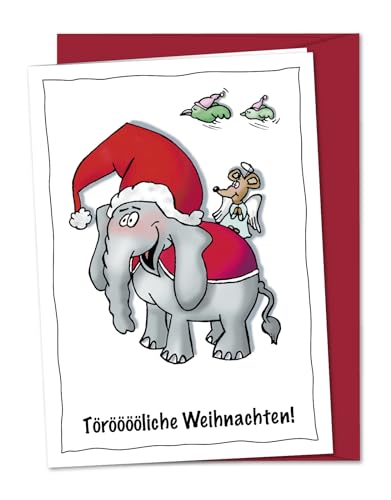 bernsteinfee-CARDS Törööö - XL Weihnachtskarte mit Elefant und Maus für die Kinder, Enkel und Enkelin, Nichte und Neffe, Kinder-Weihnachtskarte inkl. Umschlag (DIN A5) von bernsteinfee-CARDS