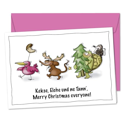 bernsteinfee-CARDS XL Weihnachtskarte Kekse Elche Tann voller guter Laune, große Karte für lustige Weihnachtsgrüße mit tierischer Parade - inkl. Umschlag (DIN A5) von bernsteinfee-CARDS