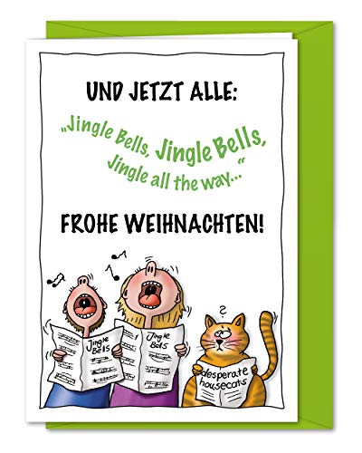 bernsteinfee-CARDS XL Weihnachtskarte - Und jetzt alle - lustige Weihnachtsgrüße mit verzweifelnder Katze für Freunde des gemeinsamen Singen - inkl. Umschlag (DIN A5) von bernsteinfee-CARDS