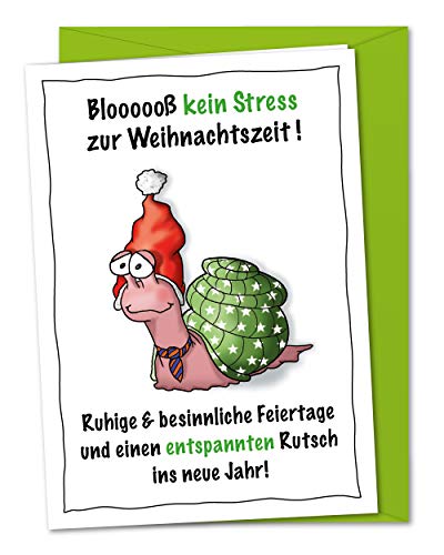 bernsteinfee-CARDS XL Weihnachtskarte mit Schnecke - Kein Stress zur Weihnachtszeit, entspannende Weihnachtsgrüße und Wünsche zur Entschleunigung gen Jahresende - inkl. Umschlag (DIN A5) von bernsteinfee-CARDS