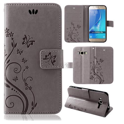 betterfon | Flower Case Handytasche Schutzhülle Blumen Klapptasche Handyhülle Handy Schale für Samsung Galaxy J5 (2016) SM-J510 Grau von betterfon