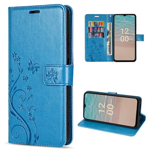 betterfon Hülle Kompatibel mit Nokia G22 | Premium PU Leder Handyhülle Wallet Case für G22 | Schutzhülle Blumen Klapphülle Handyhülle | Blau von betterfon
