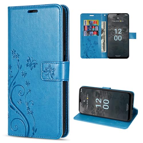 betterfon Hülle Kompatibel mit Nokia G60 5G | Premium PU Leder Handyhülle Wallet Case für G60 5G | Schutzhülle Blumen Klapphülle Handyhülle | Blau von betterfon