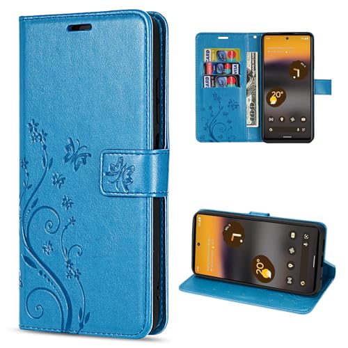 Hülle Kompatibel mit Google Pixel 6A | Premium PU Leder Handyhülle Wallet Case für Pixel 6A | Schutzhülle Blumen Klapphülle Handyhülle | Blau Hülle Kompatibel mit Google Pixel 6A | Premium PU Leder Handyhülle Wallet Case für Pixel 6A | Schutzhülle Blumen Klapphülle Handyhülle | Blau von betterfon