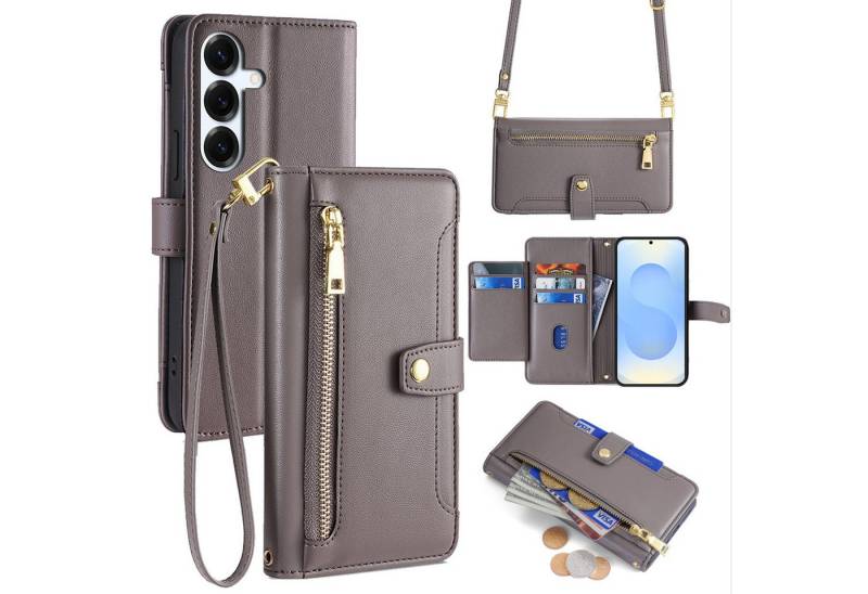 betterfon Handykette für Samsung Galaxy S25 Plus mit Band Kartenfächer PU Leder Grau, Hände frei – mit Silikonhülle & Schnur für flexiblen Alltag von betterfon