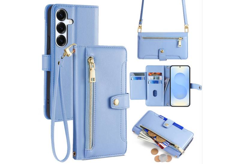 betterfon Handykette für Samsung Galaxy S25 Plus mit Band Kartenfächer PU Leder Hellblau, Hände frei – mit Silikonhülle & Schnur für flexiblen Alltag von betterfon