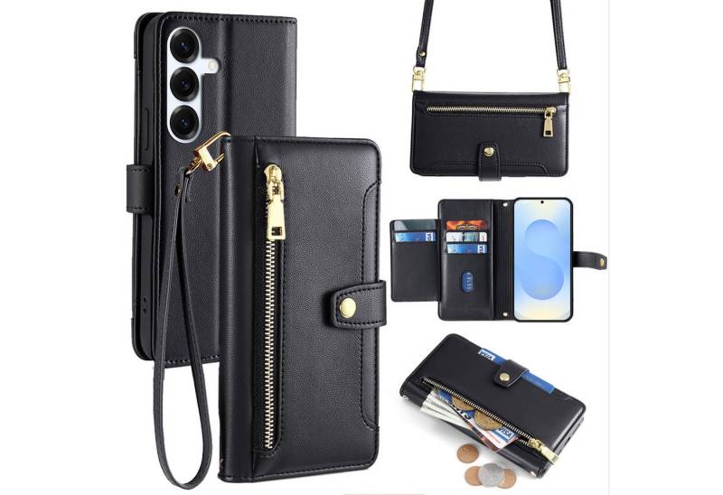 betterfon Handykette für Samsung Galaxy S25 Plus mit Band Kartenfächer PU Leder Schwarz, Hände frei – mit Silikonhülle & Schnur für flexiblen Alltag von betterfon