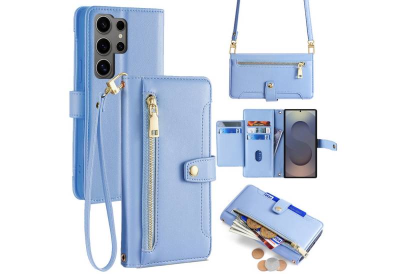 betterfon Handykette für Samsung Galaxy S25 Ultra mit Band Kartenfächer PU Leder Hellblau, Hände frei – mit Silikonhülle & Schnur für flexiblen Alltag von betterfon