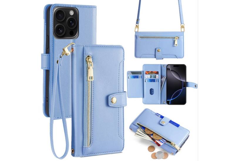 betterfon Handykette für Apple iPhone mit Band Kartenfächer PU Leder Umhängetasche, 5 Kartenfächer + verstellbare Kette & Standfunktion mit TPU-Schutz von betterfon