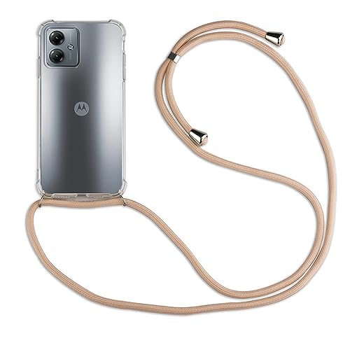 betterfon Handykette für Motorola Moto G14 Smartphone Halskette Hülle Handyhülle mit Kordel zum Umhängen für Moto G14 in Beige/Braun von betterfon