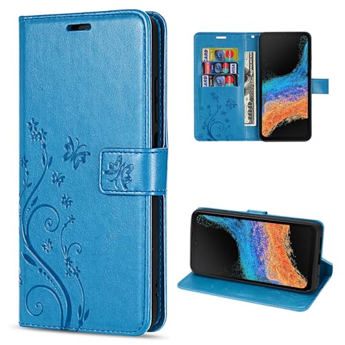 Hülle Kompatibel mit Samsung Galaxy Xcover 6 Pro | Premium PU Leder Handyhülle Wallet Case für Galaxy Xcover 6 Pro | Schutzhülle Blumen Klapphülle Handyhülle | Blau von betterfon