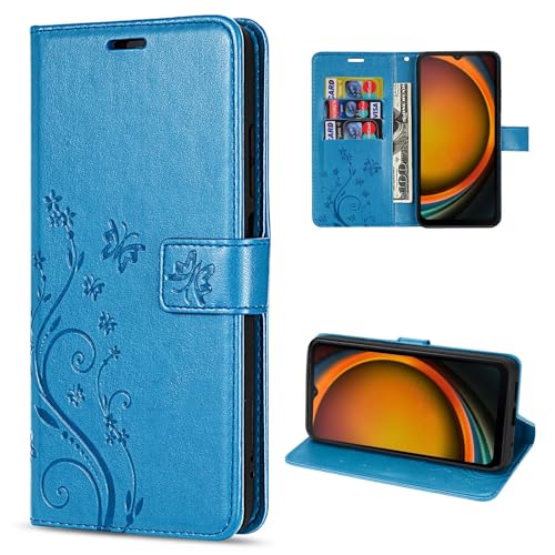 Hülle Kompatibel mit Samsung Galaxy Xcover 7 | Premium PU Leder Handyhülle Wallet Case für Galaxy Xcover 7 | Schutzhülle Blumen Klapphülle Handyhülle | Blau von betterfon