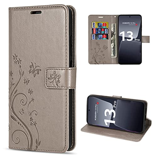 betterfon Hülle Kompatibel mit Xiaomi 13 Pro | Premium PU Leder Handyhülle Wallet Case für 13 Pro | Schutzhülle Blumen Klapphülle Handyhülle | Grau betterfon Hülle Kompatibel mit Xiaomi 13 Pro | Premium PU Leder Handyhülle Wallet Case für 13 Pro | Schutzhülle Blumen Klapphülle Handyhülle | Grau von betterfon