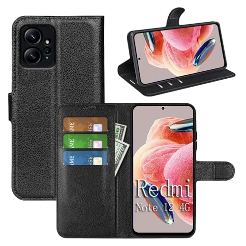 betterfon Hülle für Xiaomi Redmi Note 12 4G Handyhülle Klapphülle Schutzhülle PU Leder mit [Standfunktion] [Kartenfächern] für Xiaomi Redmi Note 12 4G in Schwarz von betterfon