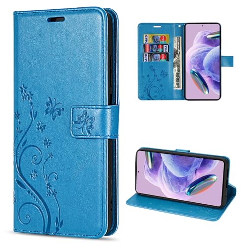 betterfon Hülle Kompatibel mit Xiaomi Redmi Note 12 Pro 5G | Premium PU Leder Handyhülle Wallet Case für Redmi Note 12 Pro 5G | Schutzhülle Blumen Klapphülle Handyhülle | Blau von betterfon
