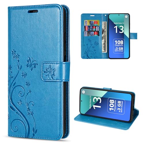 betterfon Hülle für Xiaomi Redmi Note 13 4G Handyhülle Schutzhülle PU Leder mit [Standfunktion] [Kartenfächern] für Xiaomi Redmi Note 13 4G in Blau von betterfon