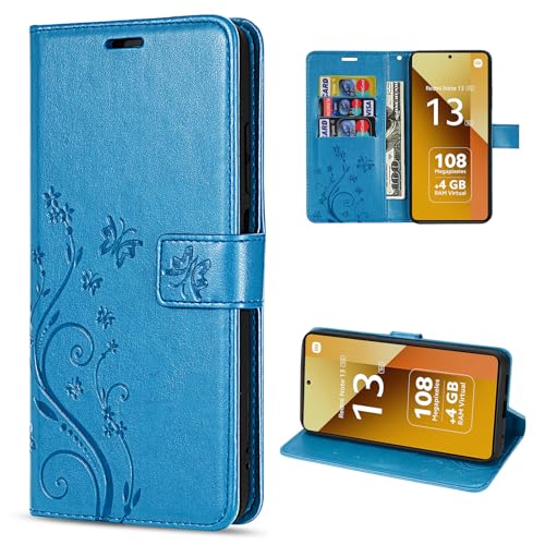 betterfon Hülle Kompatibel mit Xiaomi Redmi Note 13 5G | Premium PU Leder Handyhülle Wallet Case für Redmi Note 13 5G | Schutzhülle Blumen Klapphülle Handyhülle | Blau von betterfon