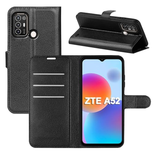 betterfon Hülle für ZTE Blade A52 Handyhülle PU Leder mit [Standfunktion] [Kartenfächern] in Schwarz von betterfon