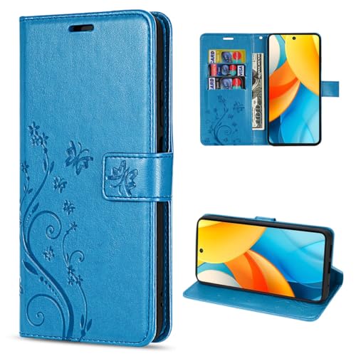 betterfon Hülle Kompatibel mit ZTE Blade V60 Vita | Premium PU Leder Handyhülle Wallet Case für Blade V60 Vita | Schutzhülle Blumen Klapphülle Handyhülle | Blau von betterfon