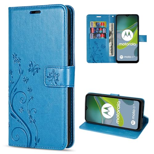 betterfon Motorola Moto E13 Hülle Handyhülle Handy Tasche PU Leder mit [Standfunktion] [Kartenfächern] in Blau von betterfon