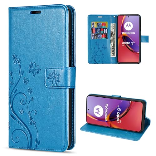 betterfon Motorola Moto G84 Hülle Handyhülle Handy Tasche PU Leder mit [Standfunktion] [Kartenfächern] in Blau von betterfon