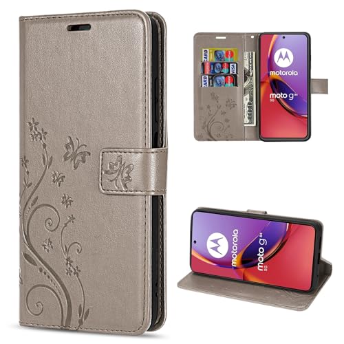 betterfon Motorola Moto G84 Hülle Handyhülle Handy Tasche PU Leder mit [Standfunktion] [Kartenfächern] in Grau von betterfon