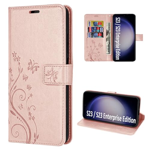 Hülle Kompatibel mit Samsung Galaxy S23 | Premium PU Leder Handyhülle Wallet Case für Galaxy S23 | Schutzhülle Blumen Klapphülle Handyhülle | Rosegold Hülle Kompatibel mit Samsung Galaxy S23 | Premium PU Leder Handyhülle Wallet Case für Galaxy S23 | Schutzhülle Blumen Klapphülle Handyhülle | Rosegold von betterfon