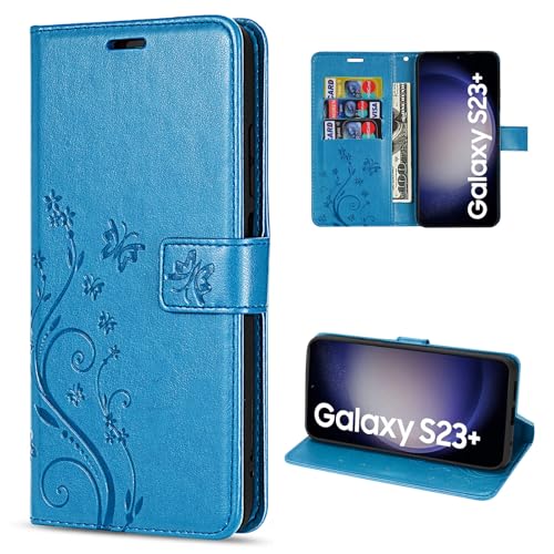 betterfon Samsung S23 Plus Hülle Handyhülle Handy Tasche PU Leder mit [Standfunktion] [Kartenfächern] für Galaxy S23+ in Blau von betterfon