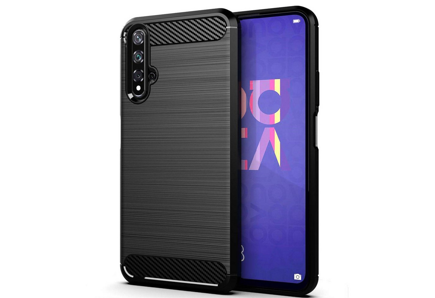 betterfon Smartphone-Hülle Carbon Hülle für Huawei Nova 5T Backcover TPU Silikon Bumper Schwarz, Carbon-Look – stoßfestes Case mit Air-Cushion & Metall-Optik betterfon Smartphone-Hülle Carbon Hülle für Huawei Nova 5T Backcover TPU Silikon Bumper Schwarz, Carbon-Look – stoßfestes Case mit Air-Cushion & Metall-Optik von betterfon