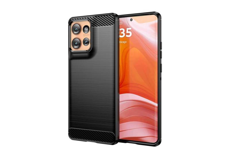 betterfon Smartphone-Hülle Carbon Hülle für Motorola Edge 50 Backcover TPU Silikon Bumper Schwarz, Carbon-Look – stoßfestes Case mit Air-Cushion & Metall-Optik von betterfon