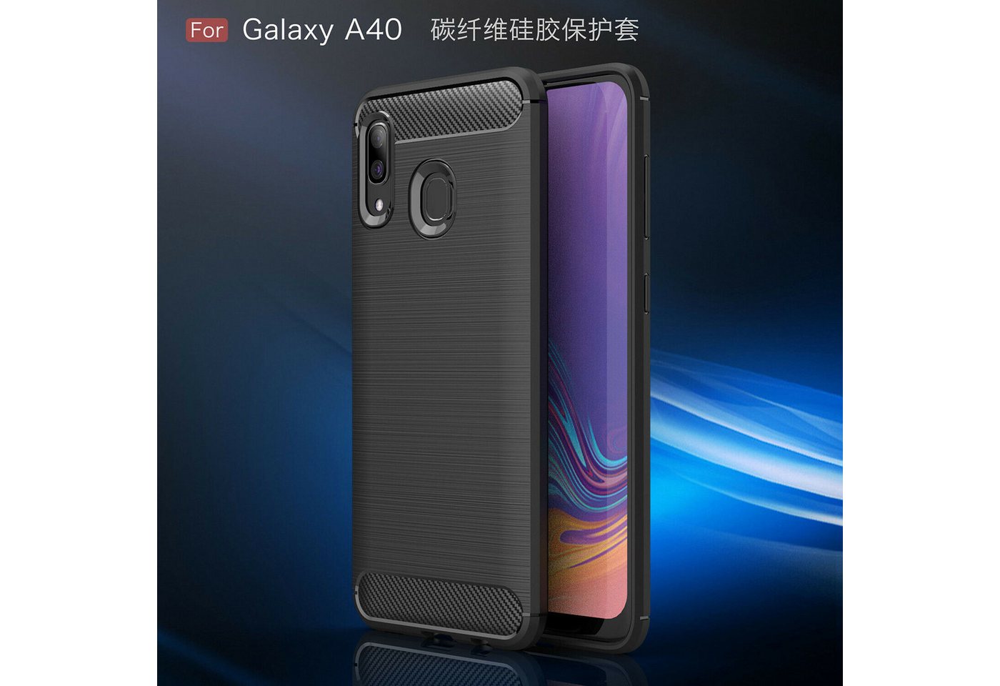 betterfon Smartphone-Hülle Carbon Hülle für Samsung Galaxy A40 TPU Silikon Bumper Schwarz, Carbon-Look – stoßfestes Case mit Air-Cushion & Metall-Optik betterfon Smartphone-Hülle Carbon Hülle für Samsung Galaxy A40 TPU Silikon Bumper Schwarz, Carbon-Look – stoßfestes Case mit Air-Cushion & Metall-Optik von betterfon