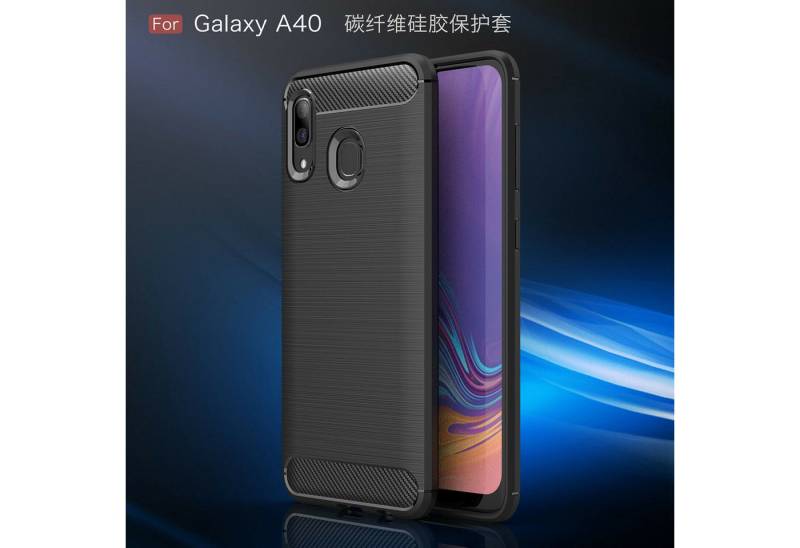 betterfon Smartphone-Hülle Carbon Hülle für Samsung Galaxy A40 TPU Silikon Bumper Schwarz, Carbon-Look – stoßfestes Case mit Air-Cushion & Metall-Optik von betterfon